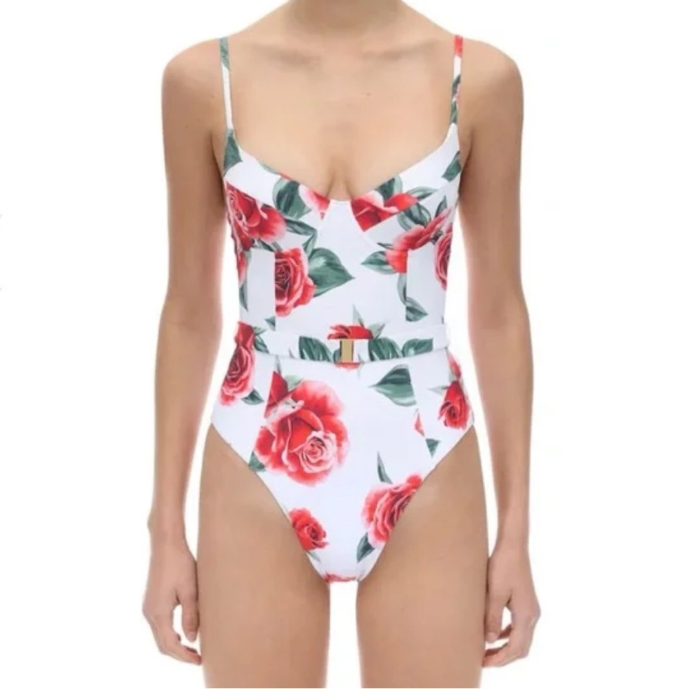 Onia x WeWoreWhat Floral Belted One Piece Swimsuit (L)